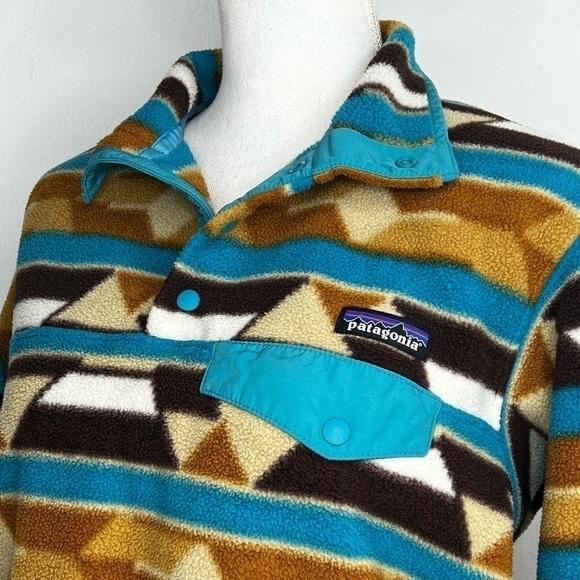 Patagonia Synchilla Women's Snap-T Aztec Blue & Brown Southwest Pullover - Picture 10 of 12